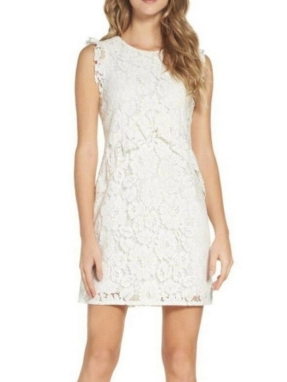 Charles Henry Cream Lace Sleeveless Mini Dress